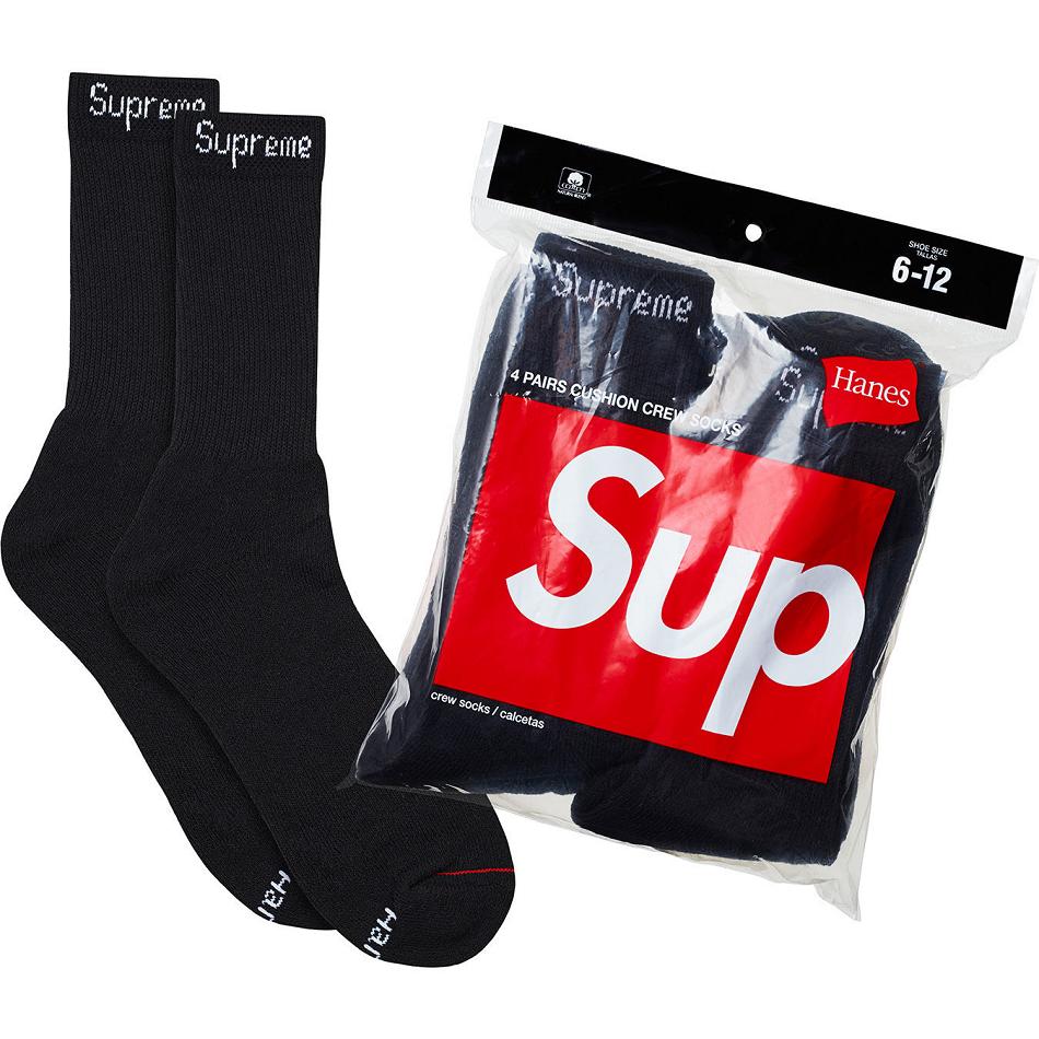 Supreme Hanes® Crew Socks (4 Pack) Sokken Zwart | NL105GL