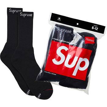 Supreme Hanes® Crew Socks (4 Pack) Sokken Zwart | NL105GL