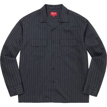 Supreme Pinstripe Linen Overhemd Donkerblauw | NL372CE